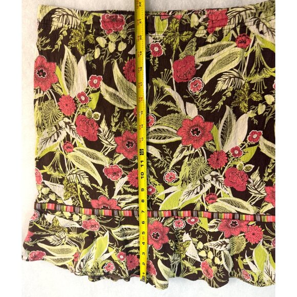 Windridge Floral Ruffle Hem Skirt M Brown Coral Green Floral Print Comfy Feminin - Picture 7 of 8